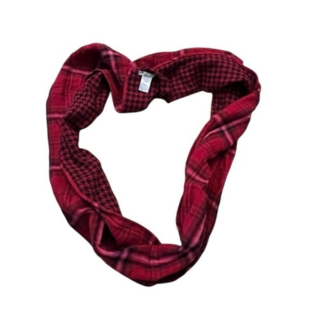 J. Jill 100% Cotton All-Season Red & Black Plaid & Houndstooth Infinity Scarf